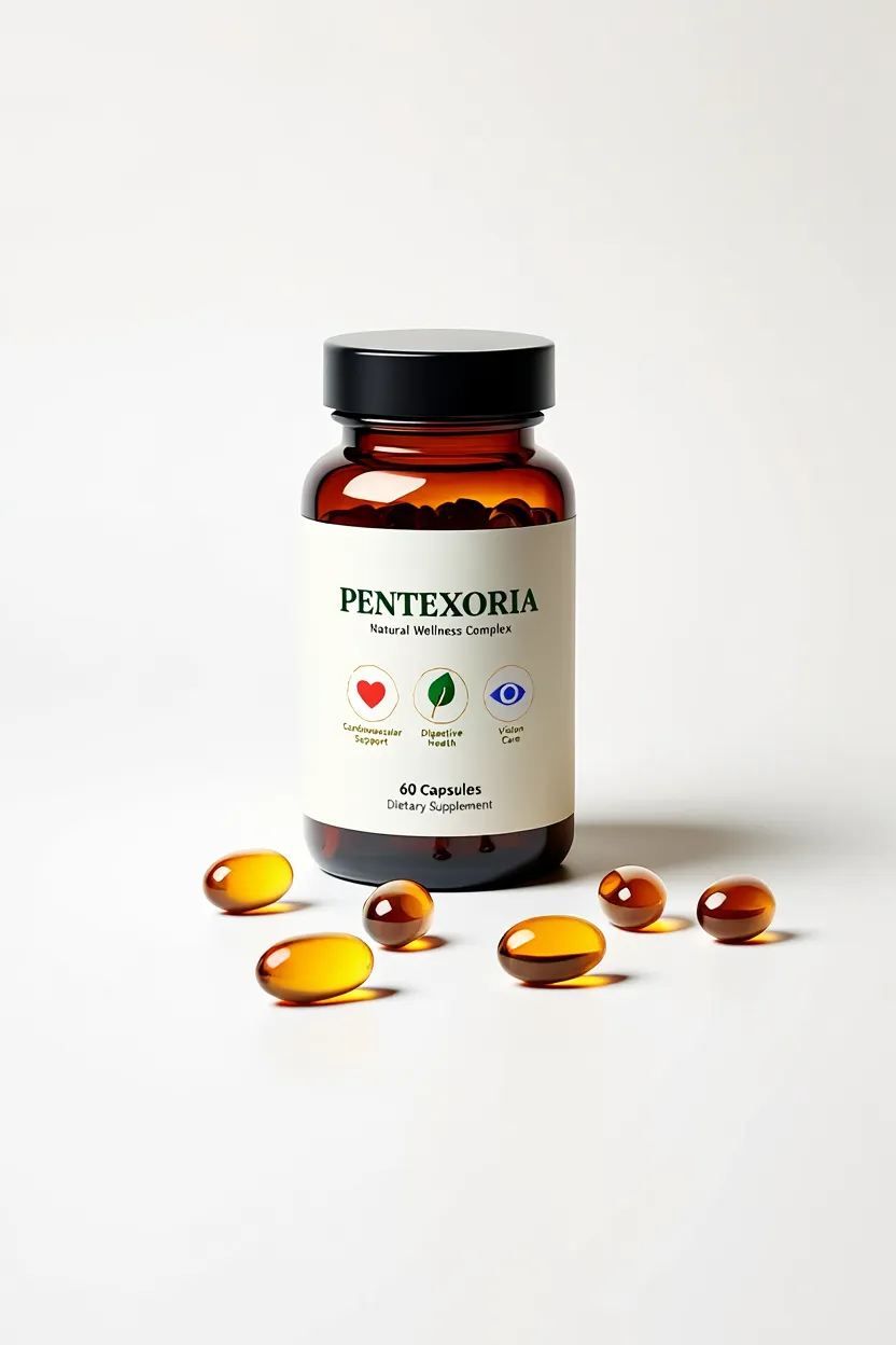 Pentexoria dietary supplement bottle, 5-in-1 wellness formula